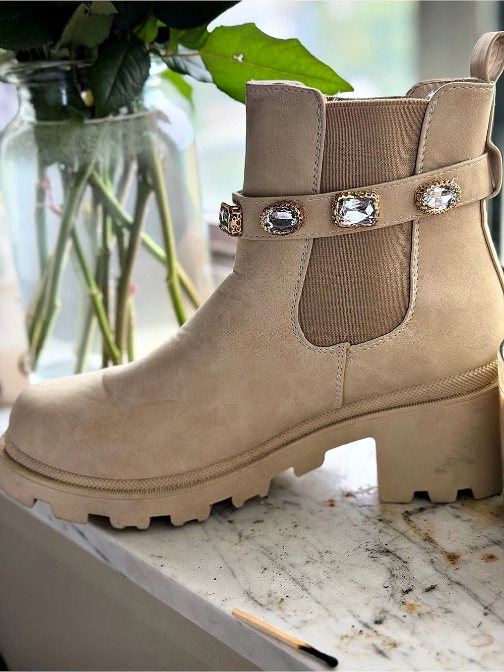 Mata Shoes Jeweled Strap Ankle Boots in Light Brown US 9